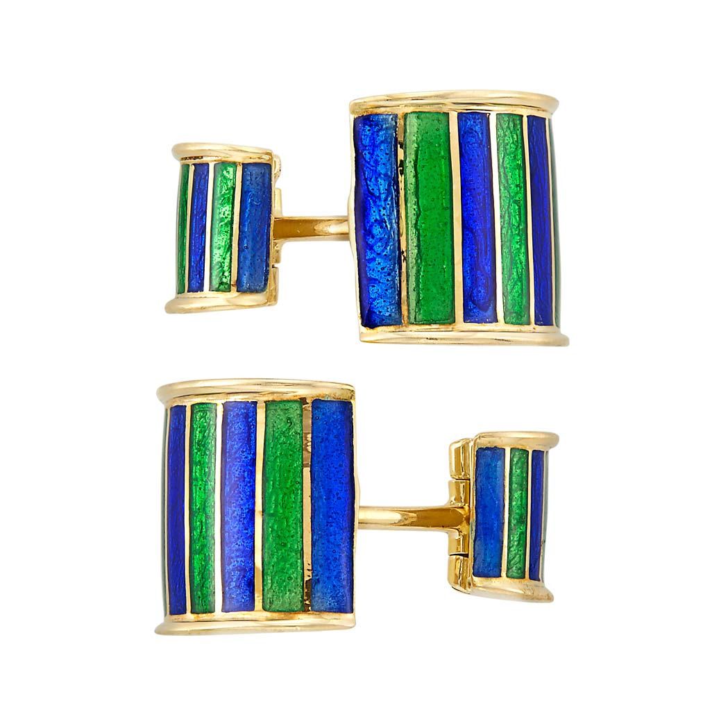 Appraisal: Pair of Gold and Green and Blue Enamel Cufflinks David