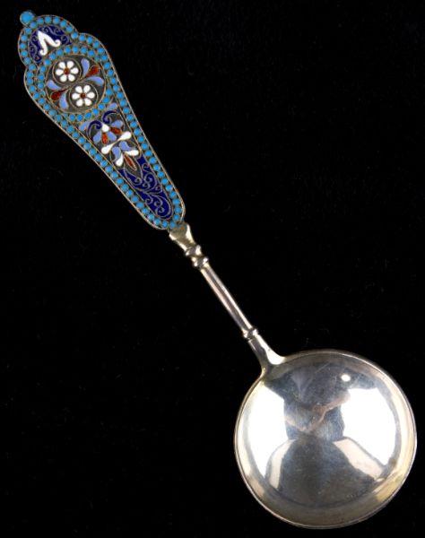 Appraisal: Antique Russian Silver Cloisonne Enamel Spoon the bowl's underside and