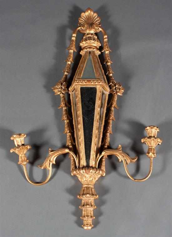 Appraisal: Continental style giltwood and mirrored two-light sconce Estimate - All