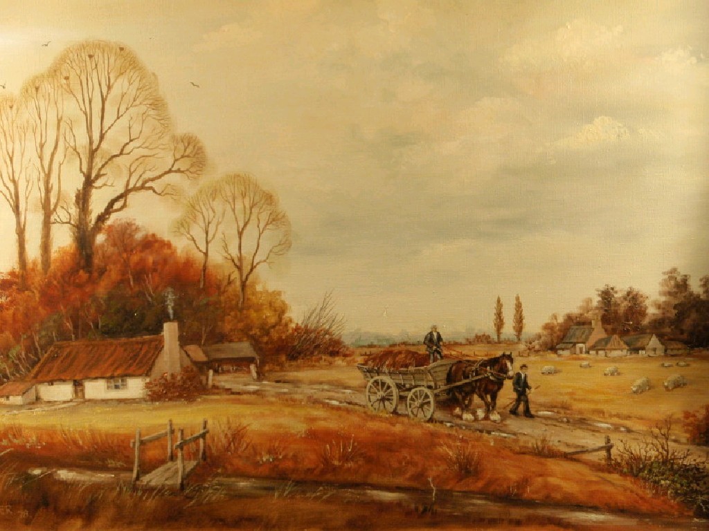 Appraisal: R Palmer A rural scene with haywain figures and grazing