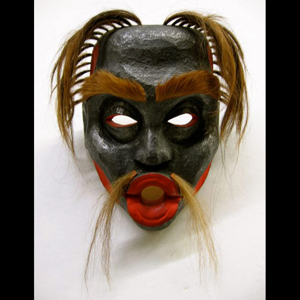 Appraisal: CARVED AND PAINTED MASK WITH HORSE HAIR AND FUR BROWS