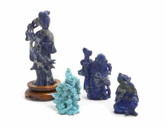 Appraisal: Four Chinese Hardstone Figures each carved from a blue color