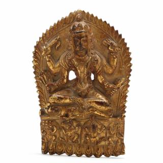 Appraisal: Gilt Bronze Plaque of Hindu Deity th- th century Nepal