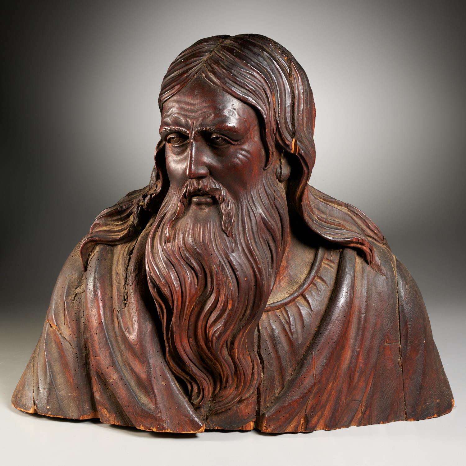 Appraisal: LIFE-SIZE CONTINENTAL WOOD BUST OF A MALE SAINT th c