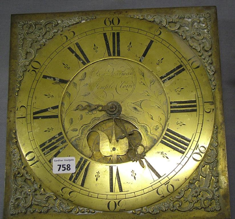 Appraisal: thirty hour square brass dial signed Samuel Quarman Temple Cloud