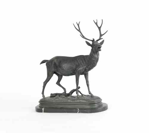 Appraisal: Antoine Louis Barye French - patinated bronze stag signed on