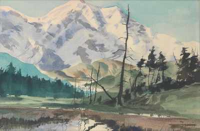 Appraisal: Gregory Sumida American b Mountain range Watercolor on board signed