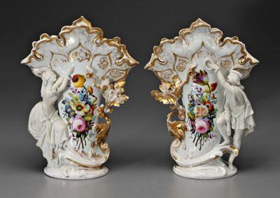 Appraisal: Pair Old Paris vases hand painted bouquets flanked by acorns