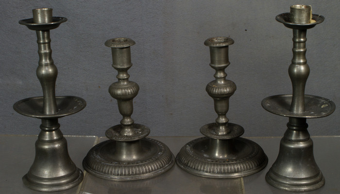 Appraisal: Pr pewter candlesticks one Asian one Continental th - th