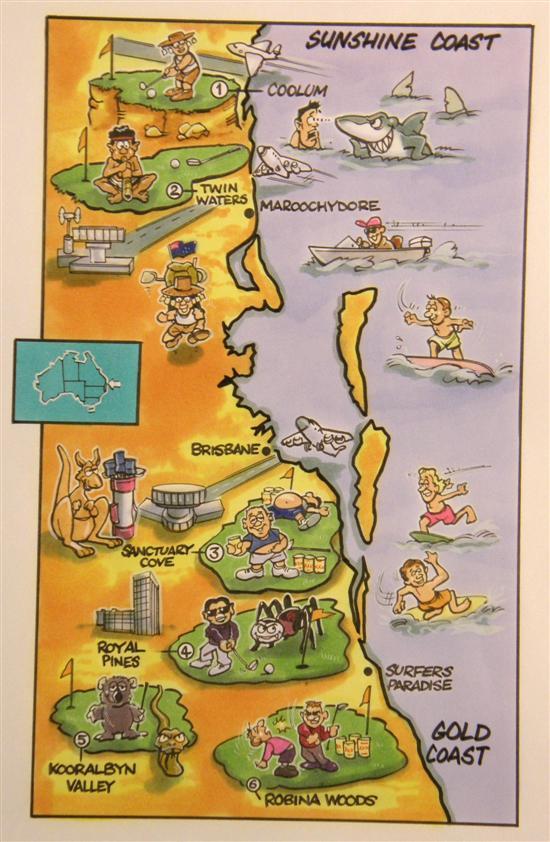 Appraisal: Original cartoon golf map of the East coast of Australia