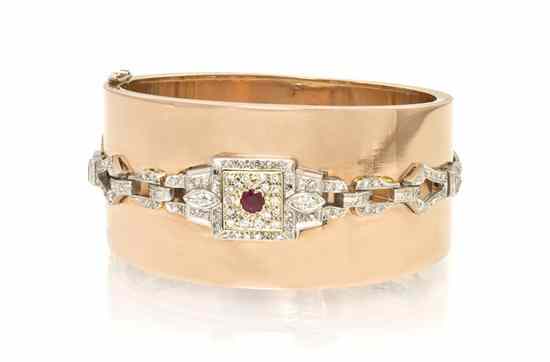 Appraisal: A Karat Rose Gold Platinum Diamond and Ruby Bracelet consisting