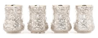 Appraisal: Galmer Sterling Silver Repousse Cups w Roses Galmer American founded