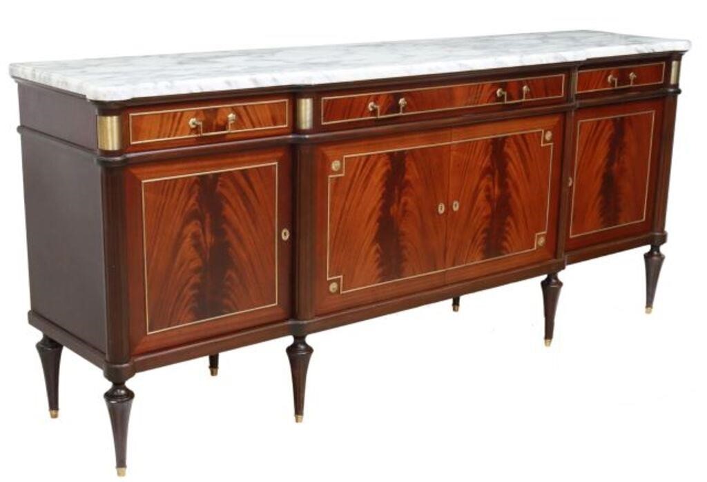 Appraisal: French Louis XVI style marble-top mahogany sideboard th c breakfront