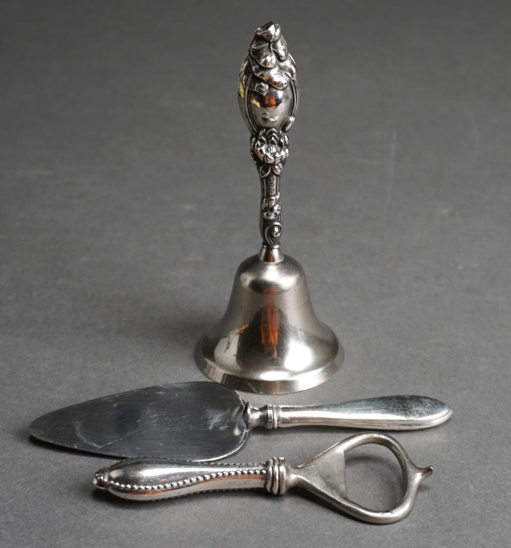 Appraisal: Sterling Silver Handle Dinner Bell Bottle Opener and Pastry Server