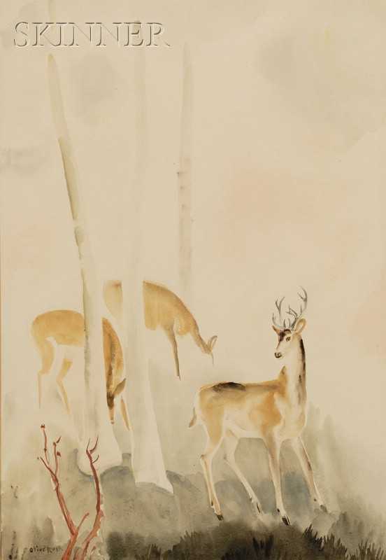 Appraisal: Olive Rush American - Three Deer Three Aspens Signed Olive