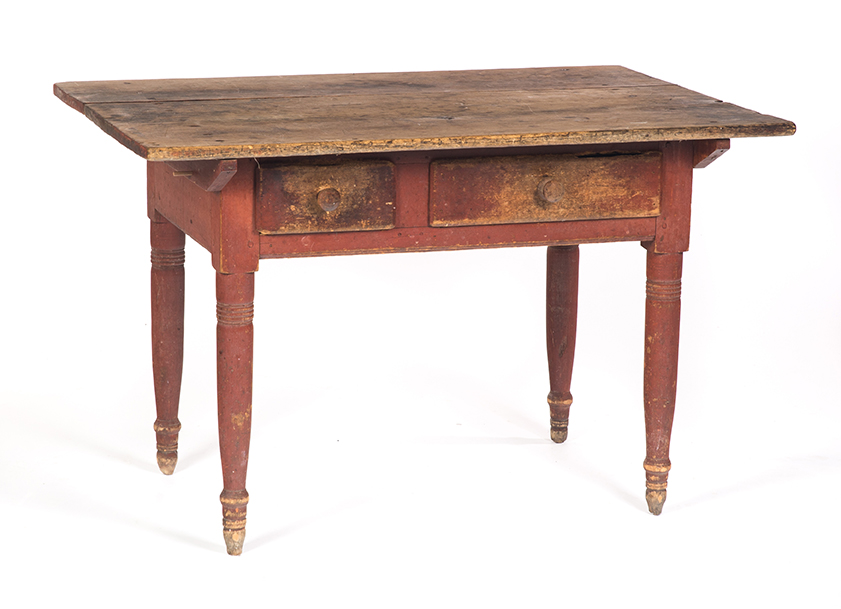 Appraisal: PAINTED SHERATON TAVERN TABLE American Original red surface painted tavern