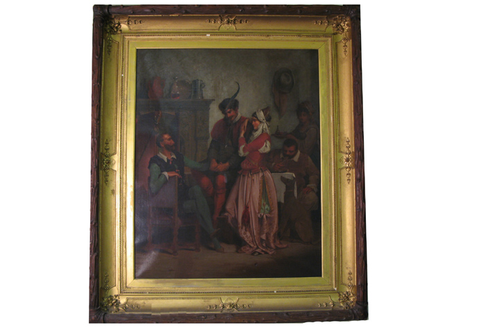 Appraisal: AMERICAN SCHOOL th century Oil on canvas In interior scene