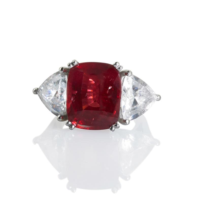 Appraisal: LARGE NATURAL RED SPINEL PLATINUM RING Cushion cut red spinel