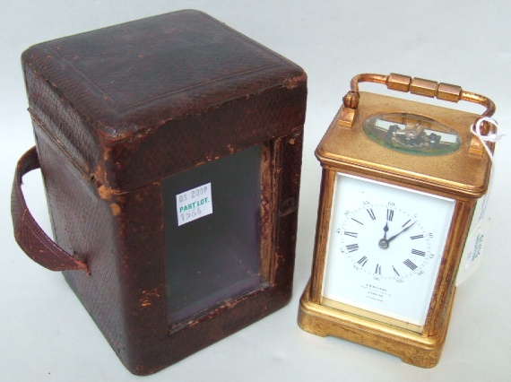 Appraisal: A gilt metal cased carriage clock early th century the