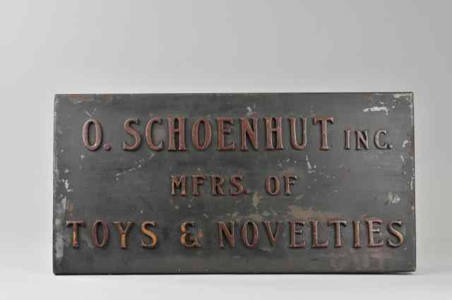 Appraisal: ORIGINAL SCHOENHUT COMPANY SIGN Pressed steel with screwed in brass