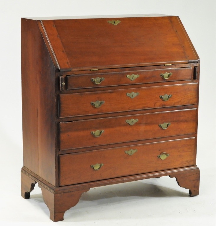 Appraisal: NEW ENGLAND CHIPPENDALE SLANT FRONT DESK New England Dated Dovetailed