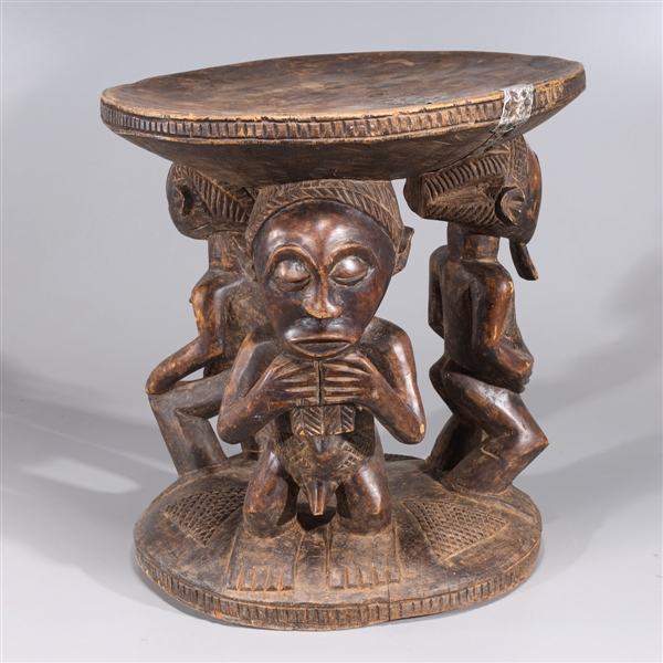 Appraisal: Early th Century Luba Style Stool with figures holding the