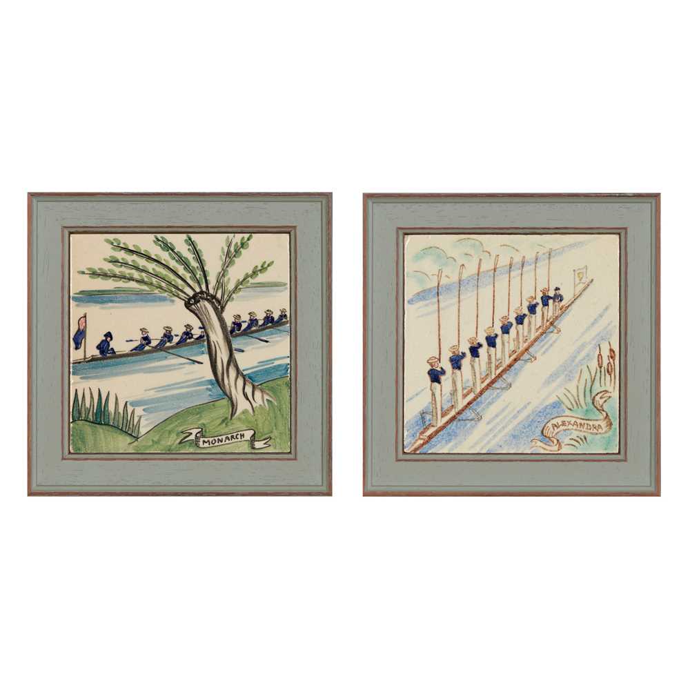 Appraisal: PACKARD ORD RARE 'BOAT RACE' TILES CIRCA painted and glazed