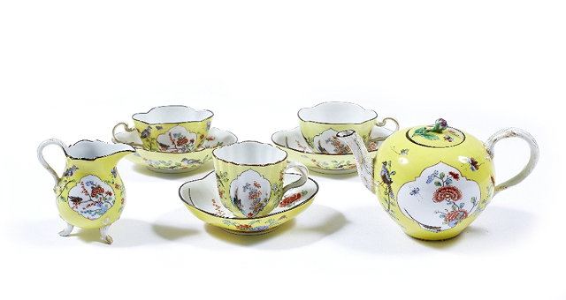 Appraisal: A Meissen yellow ground porcelain part Cabaret set th Centurypainted