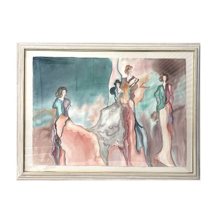 Appraisal: Itzchack Tarkay Style Watercolor Large Itzchack Tarkay Style Watercolor Total