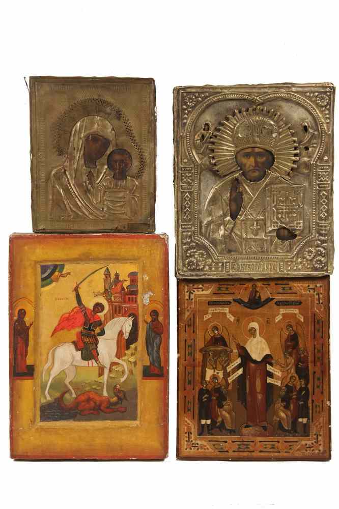 Appraisal: RUSSIAN ICONS - Four Religious Icons including St George Slaying