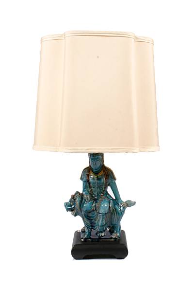 Appraisal: A pair of turquoise glazed chinoiserie table lamps height to