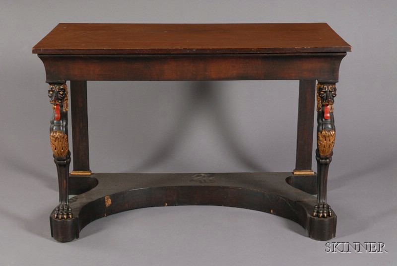 Appraisal: Continental Empire-style Mahogany Veneer Ebonized and Painted Console Table late