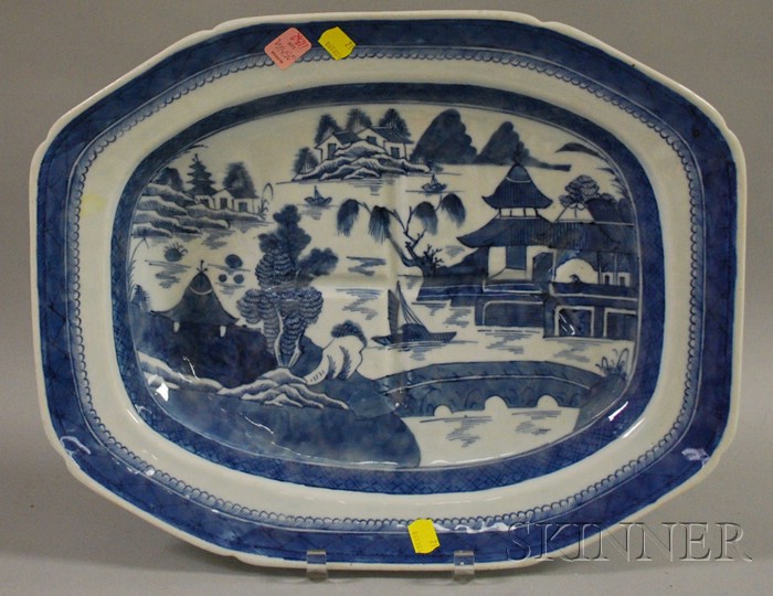 Appraisal: Chinese Export Porcelain Canton Well and Tree Footed Platter lg