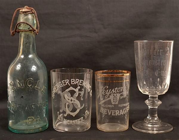 Appraisal: Pieces of Lancaster PA Advertising Glassware Four Pieces of Lancaster