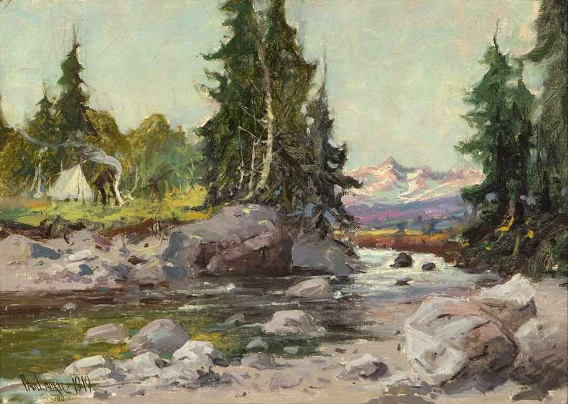 Appraisal: Paul Lauritz - Glendale CA Alaska Trapper by a Stream