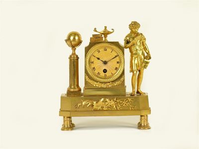 Appraisal: A late th century French gilt brass mantel clock the