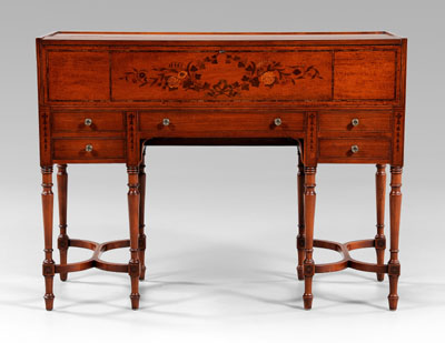 Appraisal: Fine Edwardian inlaid satinwood desk interior fitted with leather-lined writing