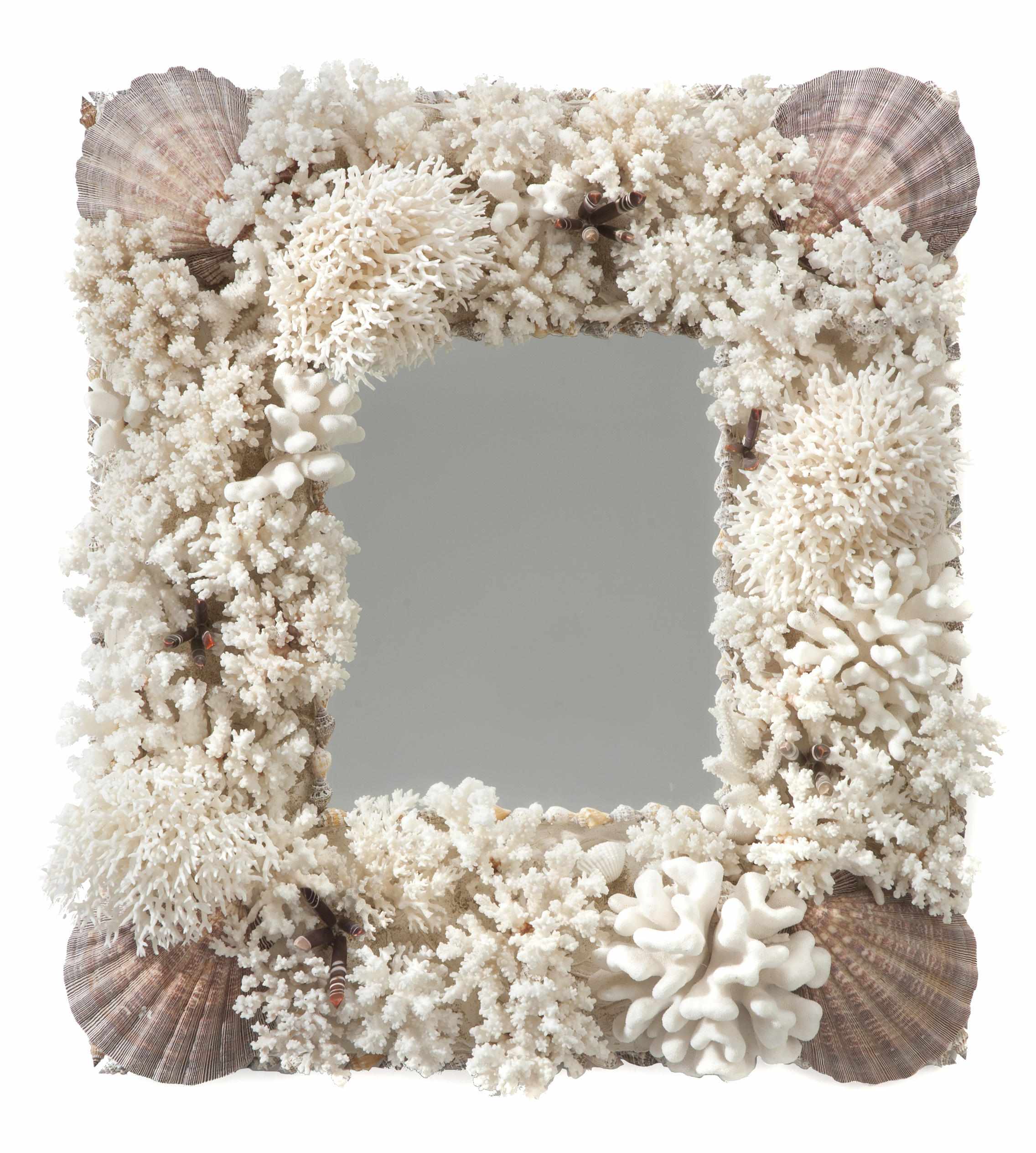 Appraisal: A coral and shell mirror height in cm width in