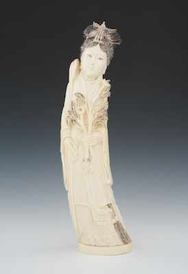 Appraisal: A Large Carved Ivory Quan Yin Chinese Hand carved and