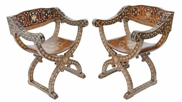 Appraisal: pair Important Spanish walnut sillon de cadera hip-joint chairs th