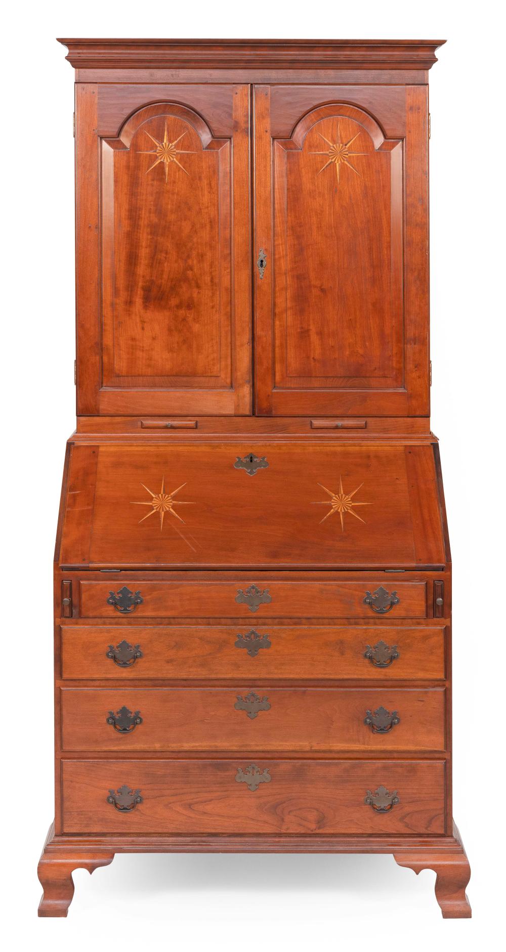 Appraisal: DAVID LEFORT TWO-PART CHIPPENDALE-STYLE SECRETARY MASSACHUSETTS TH CENTURY HEIGHT WIDTH