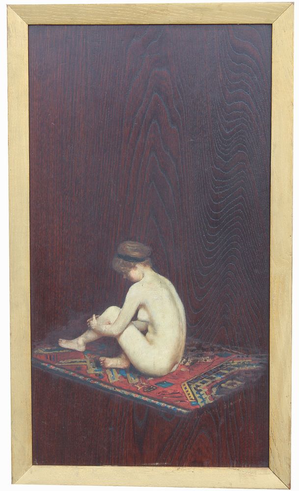 Appraisal: Signed Nude Woman with Persian Rug Painting Signed Nude Woman