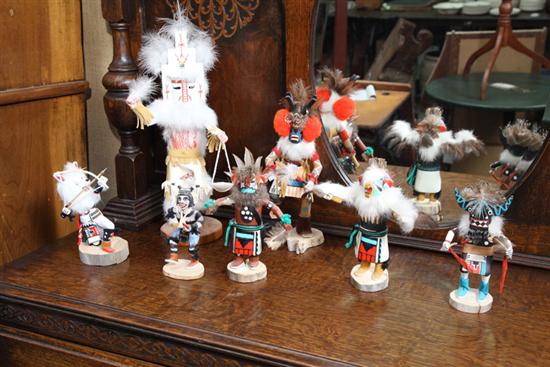 Appraisal: SEVEN KACHINA DOLLS All on wooden bases '' to ''