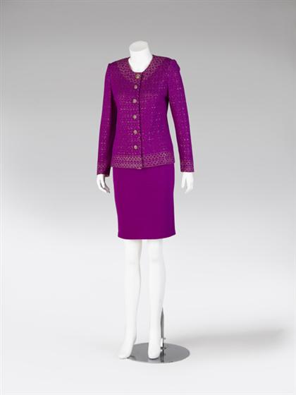 Appraisal: Two St John Couture skirt suits One fuschia with metallic