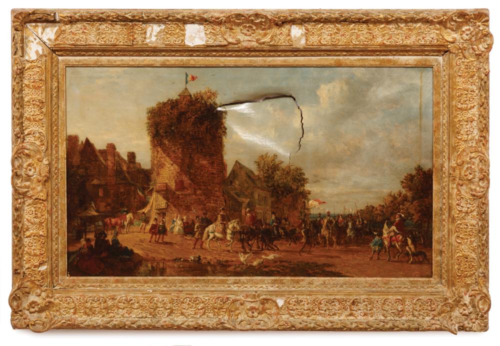 Appraisal: William Parrott British - Medieval Scene with Castle oil on