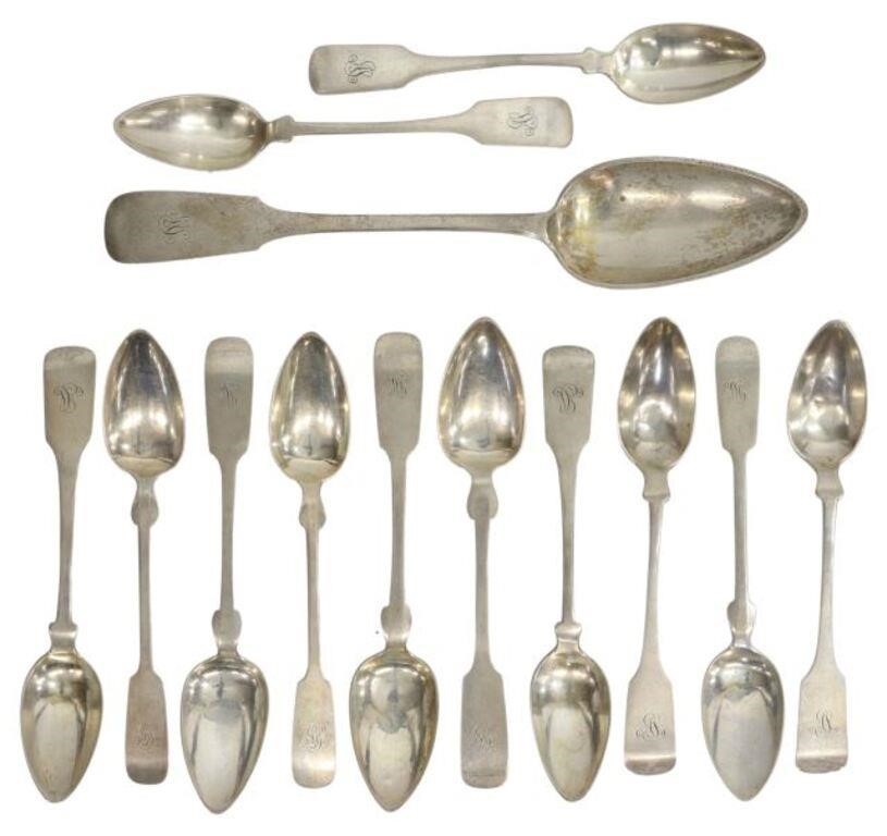 Appraisal: lot of German silver fiddleback spoons monogrammed including spoons three