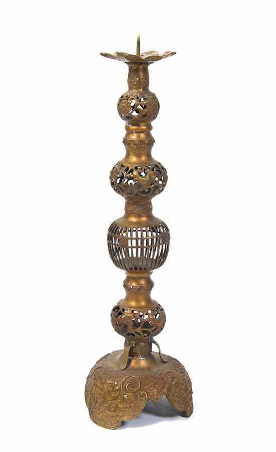 Appraisal: A Japanese Gilt Metal Pricket Stick having a floriform bobeche