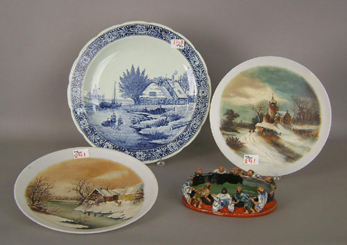 Appraisal: Contemporary Delft charger together with painted plaques and a Chinese