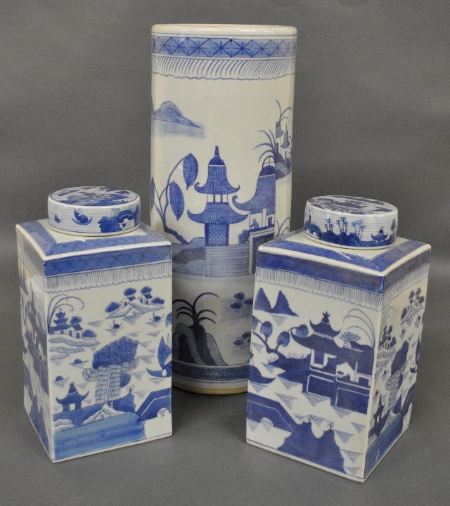 Appraisal: - Pair of porcelain Canton tea caddies together with an