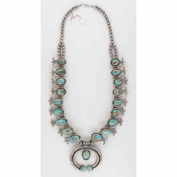 Appraisal: Navajo Squash Blossom Necklace with Turquoise Necklace Collected by Virginia